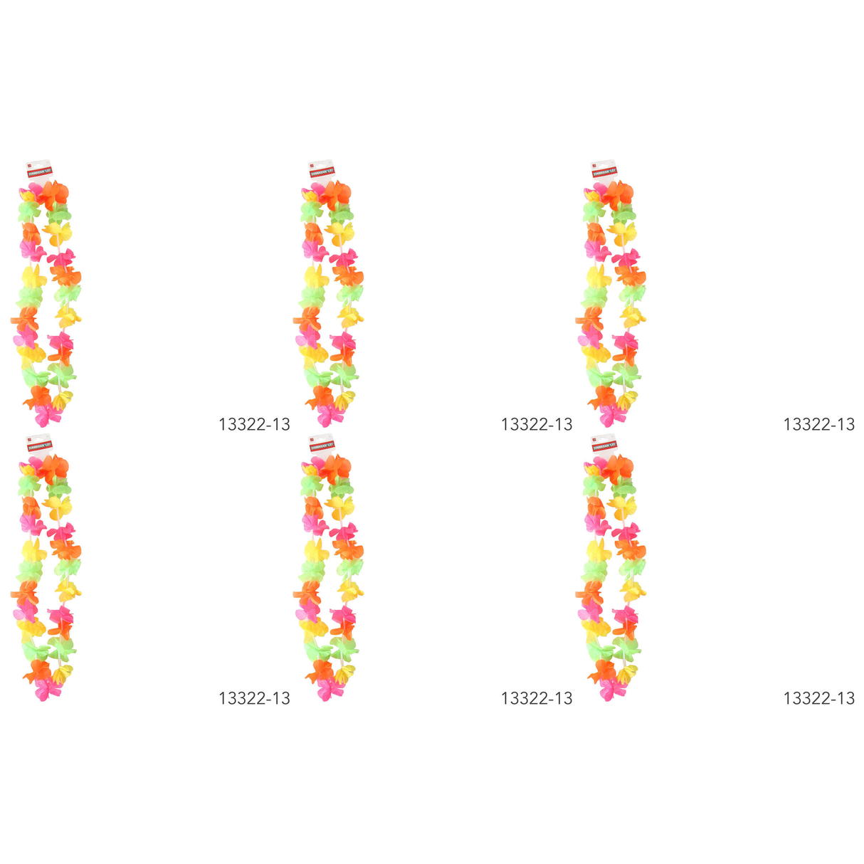 6x 40cm HAWAIIAN LEI Bulk Pack - Tropical Beach Luau Party - Red/Yellow/Green Garland Flowers