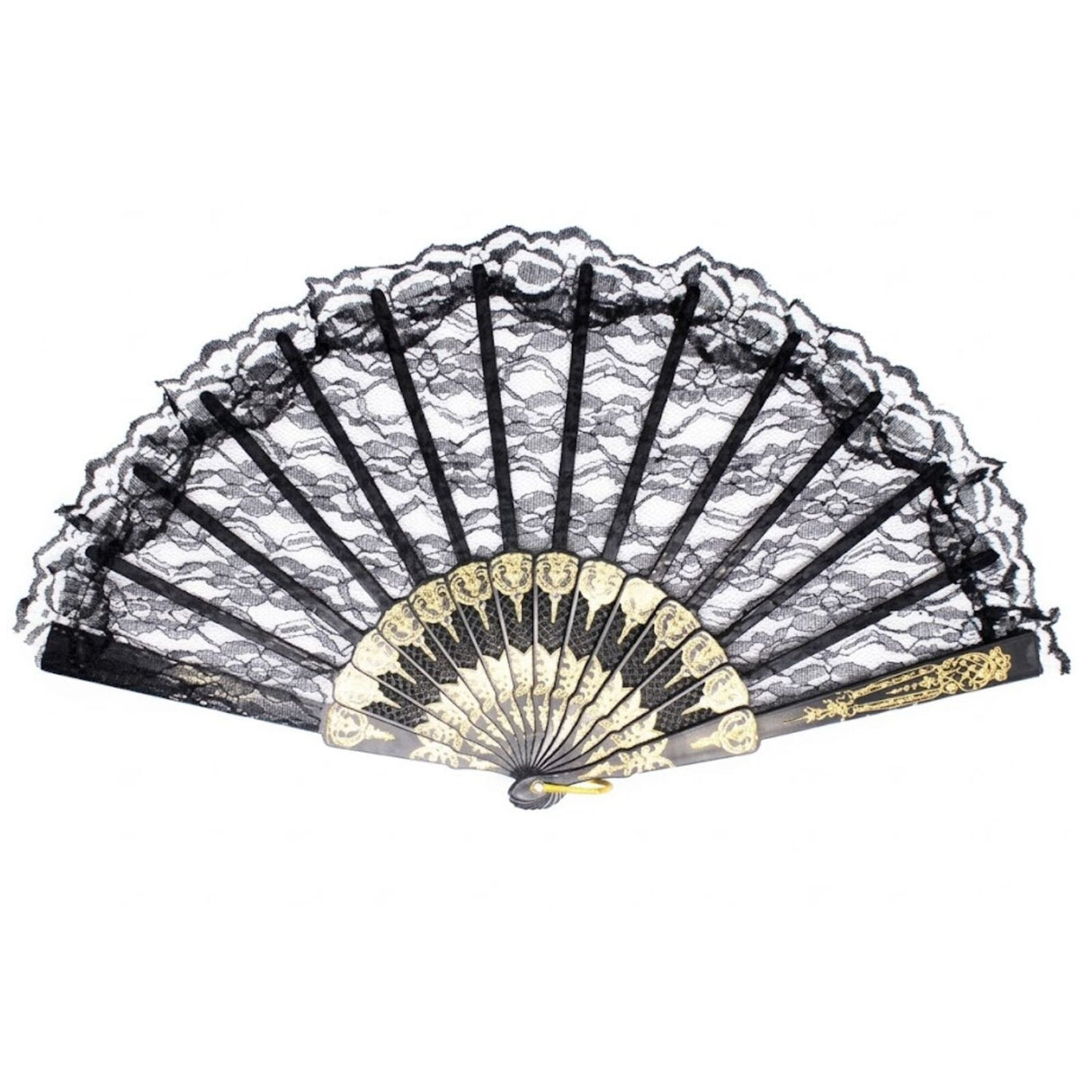 Black Lace Hand Fan - Folding Spanish Flamenco Costume/Vintage Wedding Accessory