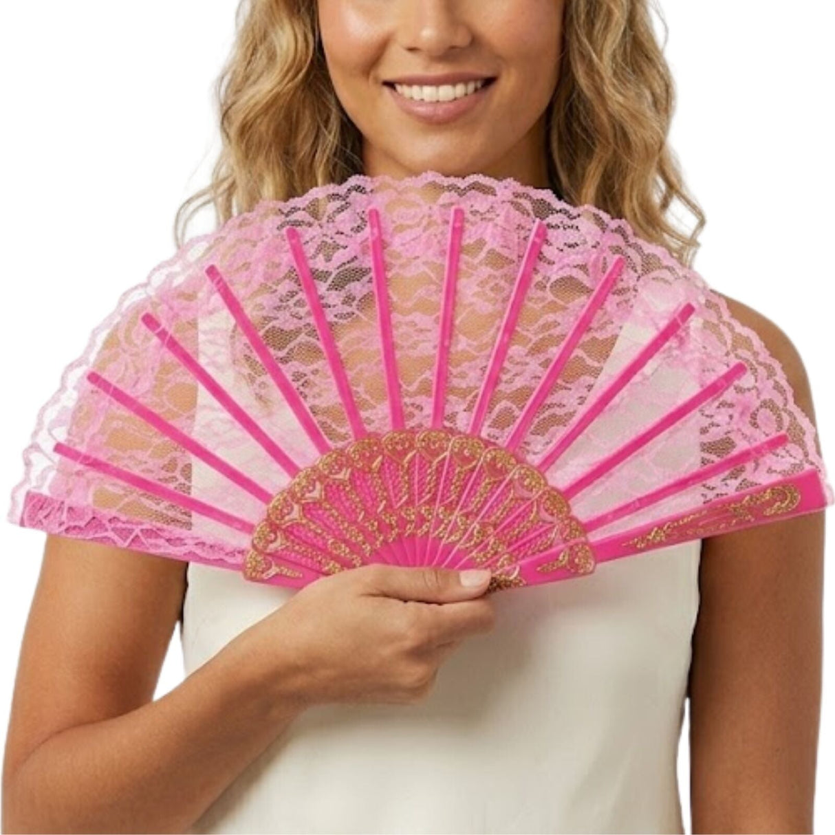 Light Pink Lace Hand Fan - Folding Spanish Flamenco Costume/Vintage Wedding Accessory