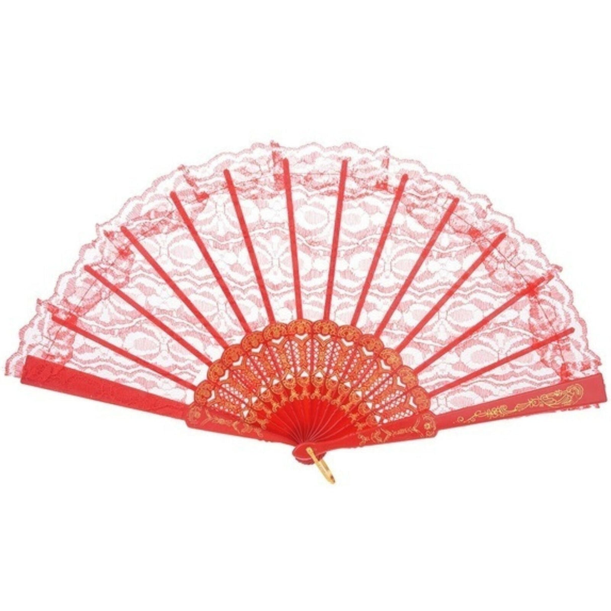 Red Lace Hand Fan - Folding Spanish Flamenco Costume/Vintage Wedding Accessory