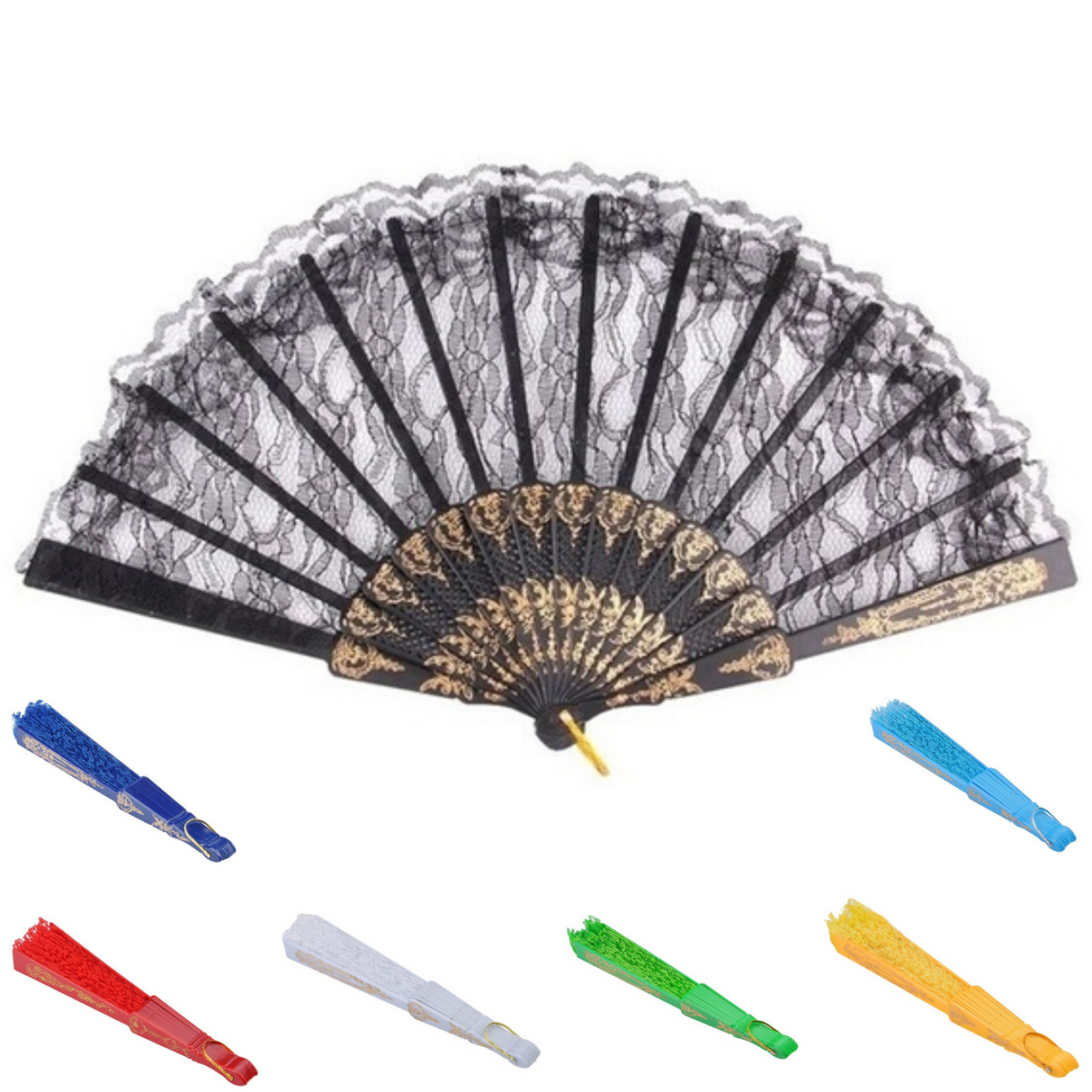 LACE FAN Hand Folding Wedding Party Bridal Spanish Costume Accessory - Black