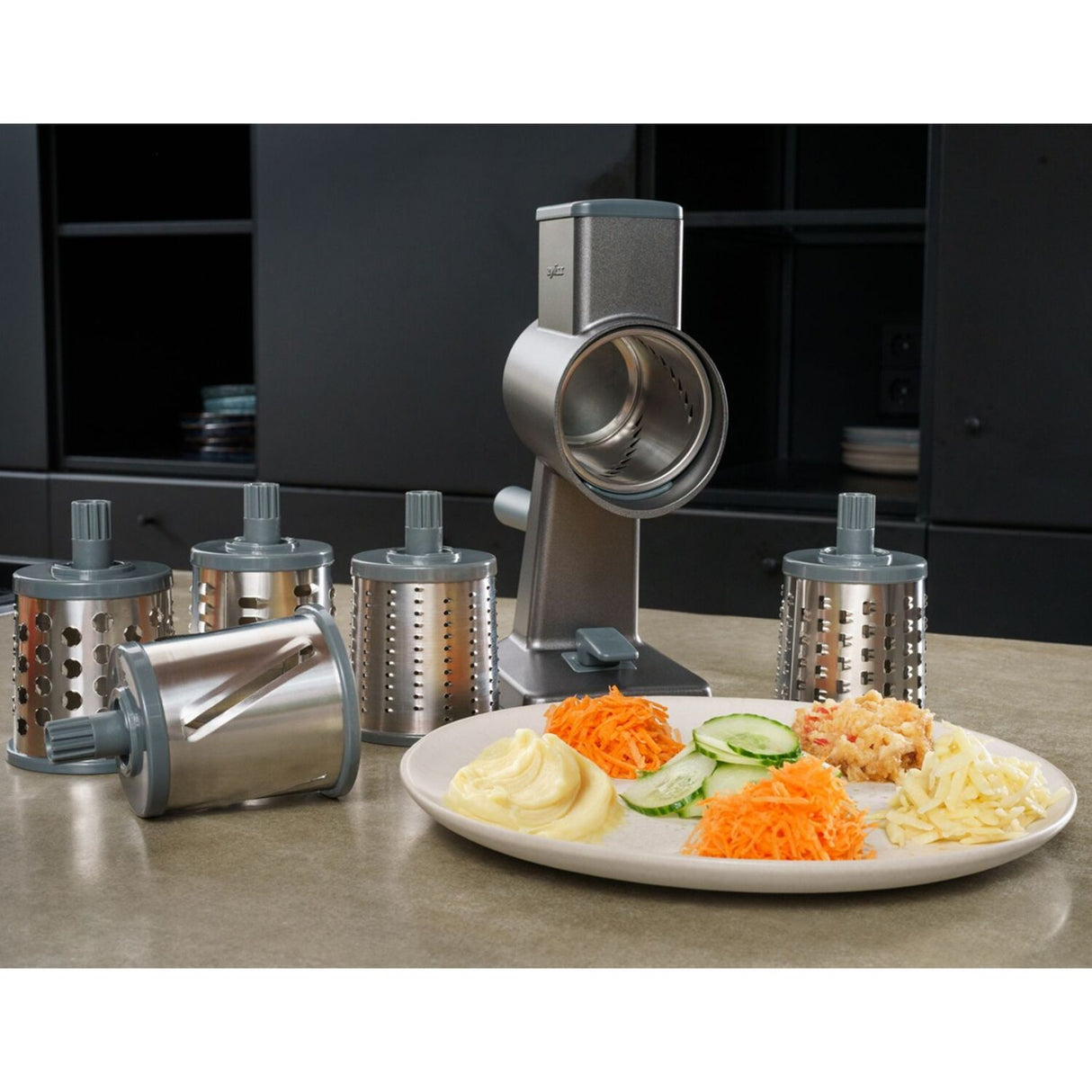 Zyliss Gourmet Drum Grater 3 Stainless Steel Drums with Suction Base