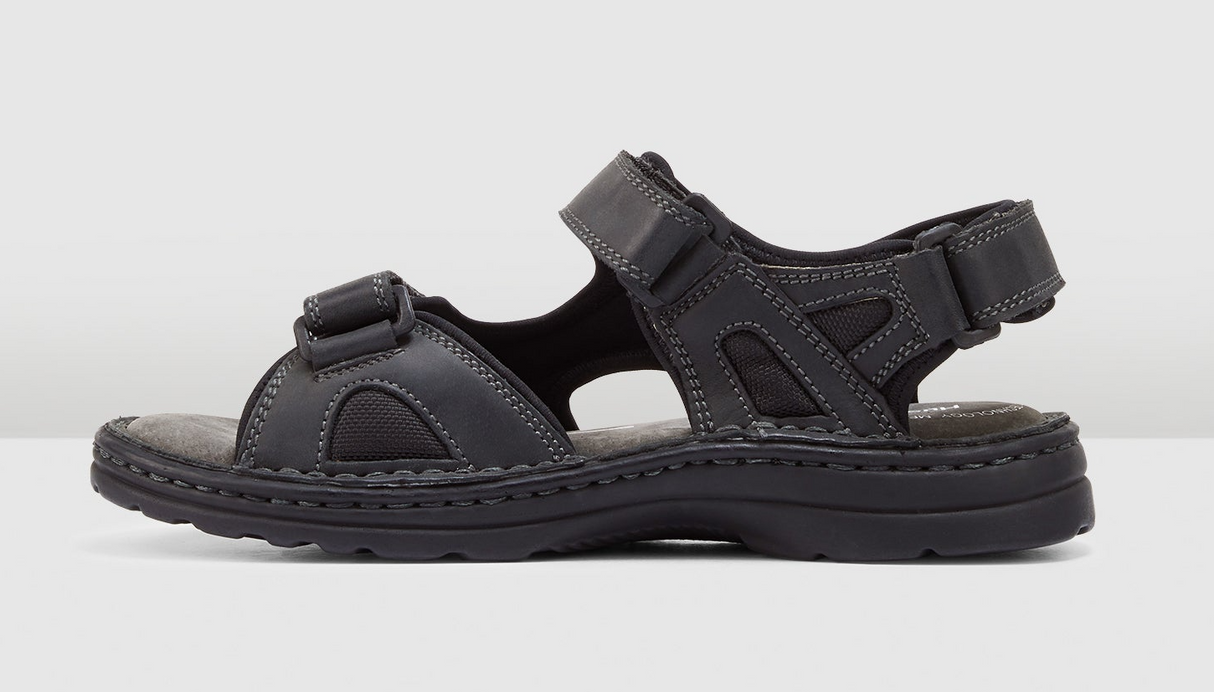 Hush Puppies Simmer Mens Leather Sandals w/ Adjustable Strap - Black