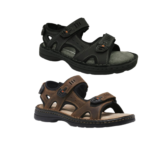 HUSH PUPPIES SIMMER Mens Leather Adjustable Strap Comfort Sandals Shoes - Black