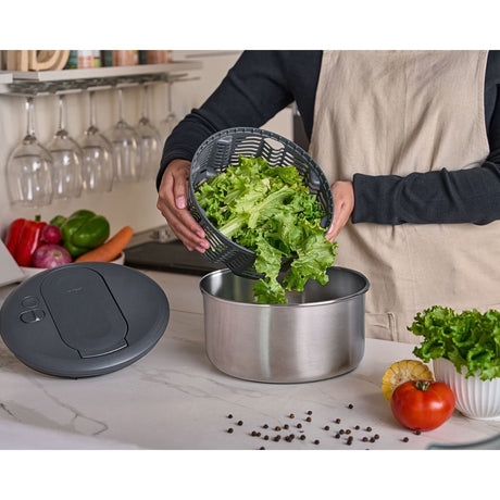 Zyliss Swift Dry Salad Spinner Stainless Steel AquaVent One-Hand Pump - Small