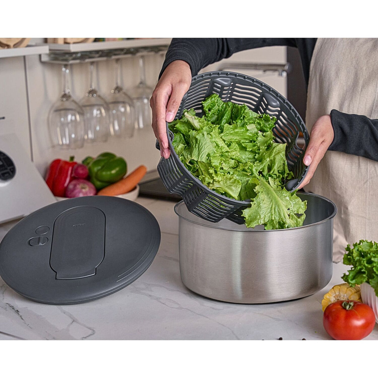 Zyliss Swift Dry Salad Spinner - Large (Stainless Steel AquaVent One-Hand Pump)