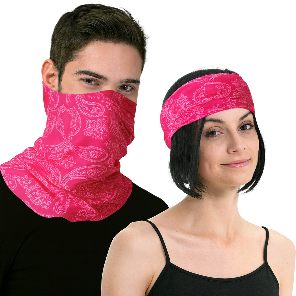 Seamless Tube Bandana Head Scarf Face Cover Mask Pattern Mask Neck Gaiter - Hot Pink