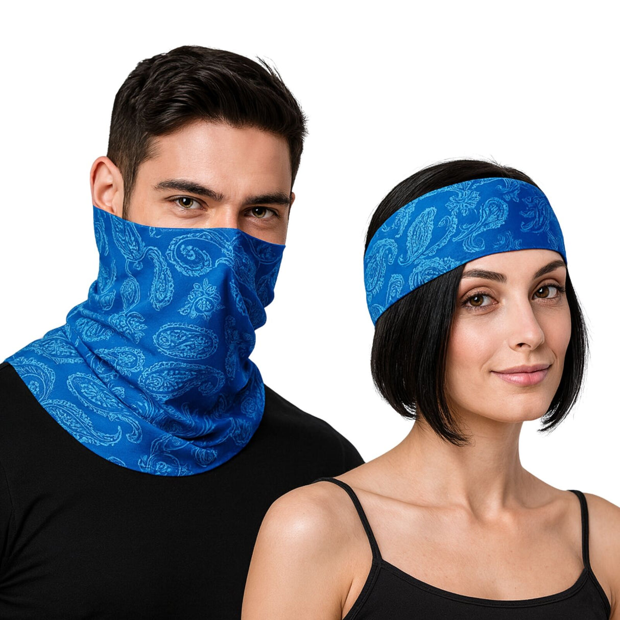 Royal Blue Pattern Seamless Tube Bandana - Neck Gaiter/Face Mask/Head Scarf for Ski & Snow