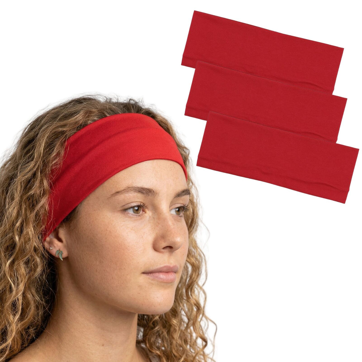 3x Red Sports Headband Pack - 8cm Elastic Stretch Hair Band (Yoga/Gym)
