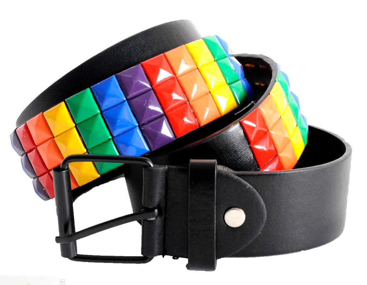 Rainbow Studded Punk Rock Belt in Black – 130cm