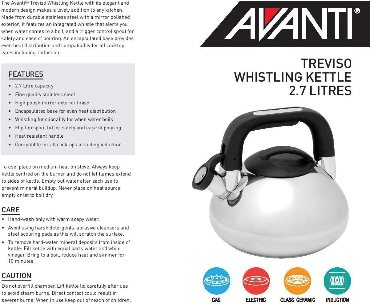 Avanti Treviso Stainless Steel Whistling Kettle - 2.7 Litre