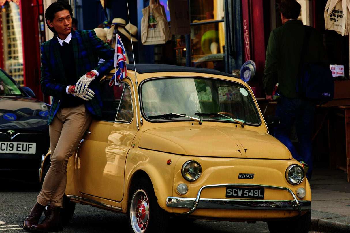 Dents Men’s Heritage Union Jack Crochet-Back Leather Driving Gloves in Red/White/Blue