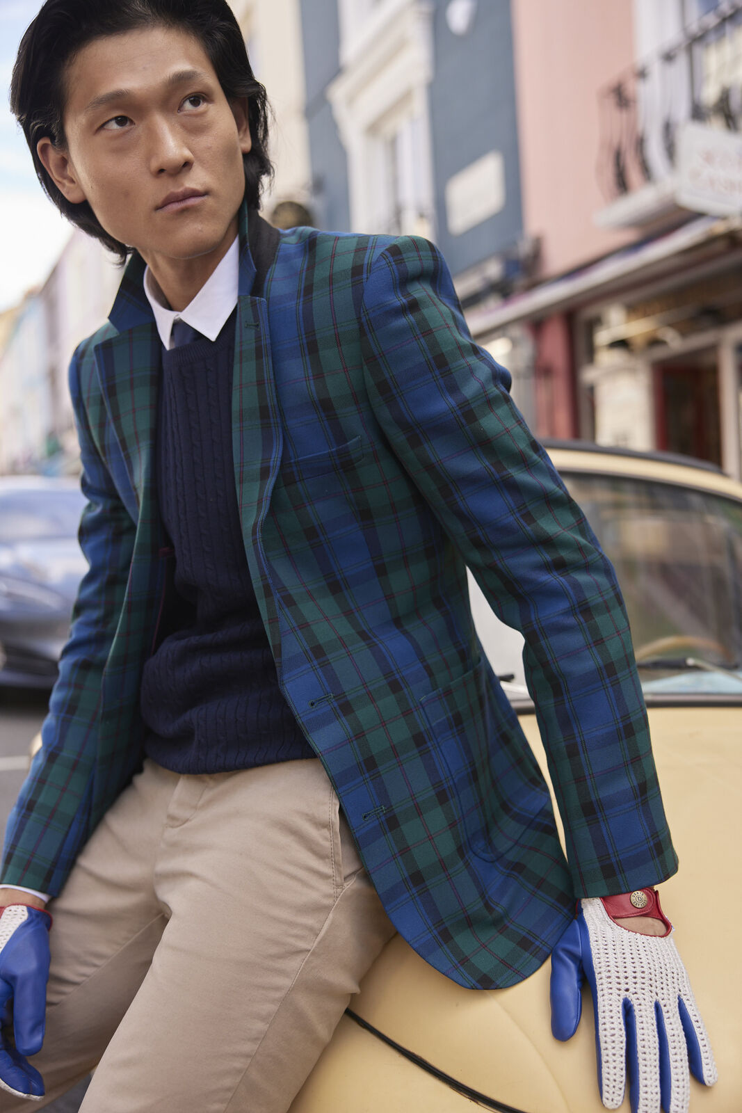 Dents Men’s Heritage Union Jack Crochet-Back Leather Driving Gloves in Red/White/Blue