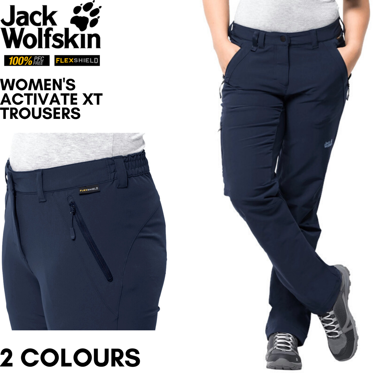 Jack Wolfskin Womens Activate XT Pants Trousers Hiking Trekking Outdoor - PFC Free - Midnight Blue