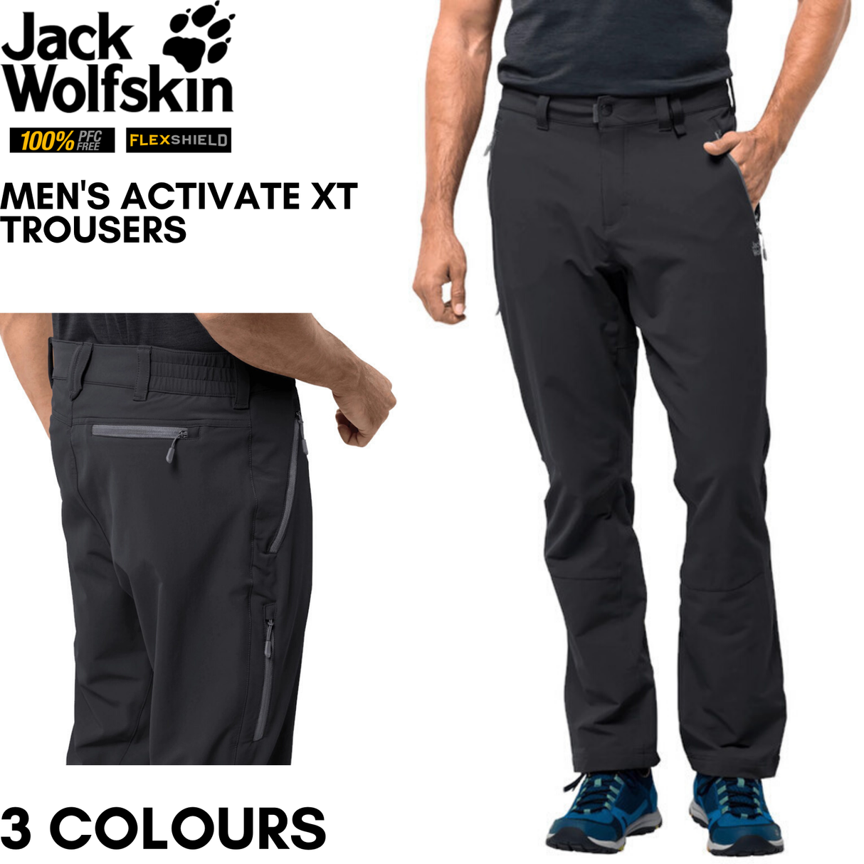 Jack Wolfskin Mens Activate XT Pants Trousers PFC Free Softshell Hiking Trekking - Dark Iron