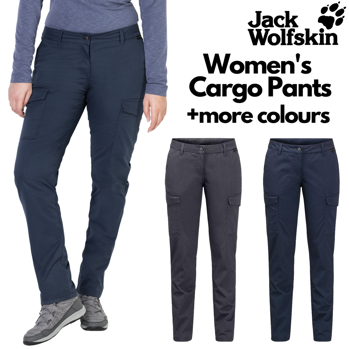Jack Wolfskin Womens Liberty Cargo Pants Hiking Trekking Outdoors Organic Cotton - Midnight Blue