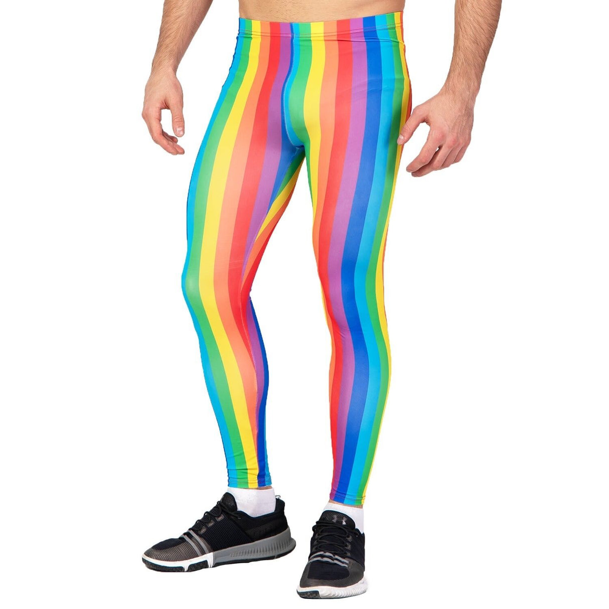 Mens Rainbow Stripe Leggings Party Costume Dress Up Pants Bottoms - One Size