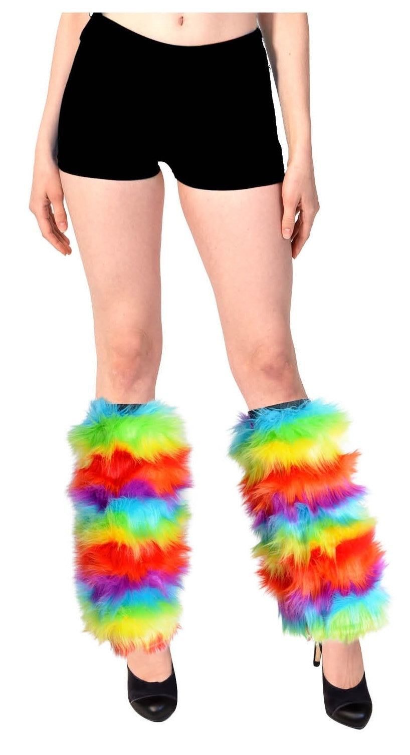 Fluffy Rainbow Leg Warmers for Gay Pride/LBGTQ+ Party
