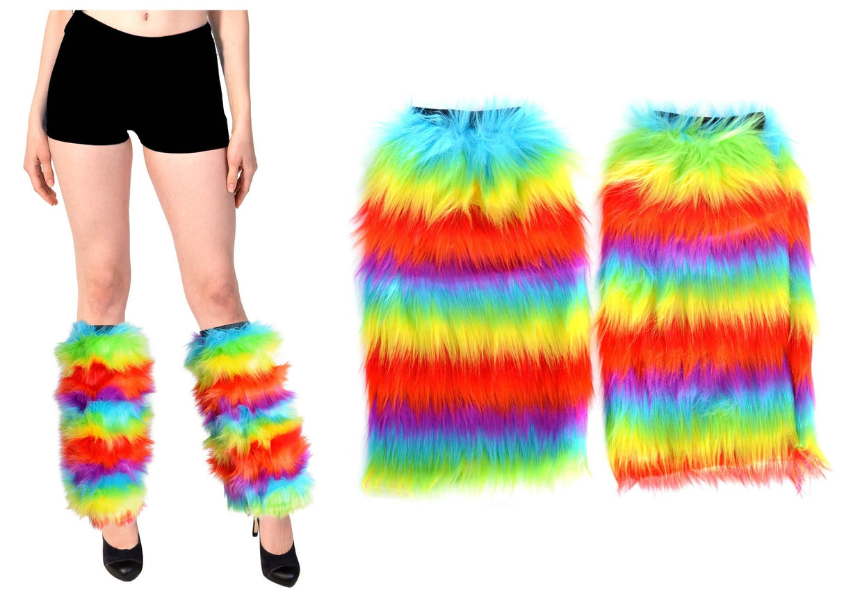 Fluffy Rainbow Leg Warmers for Gay Pride/LBGTQ+ Party