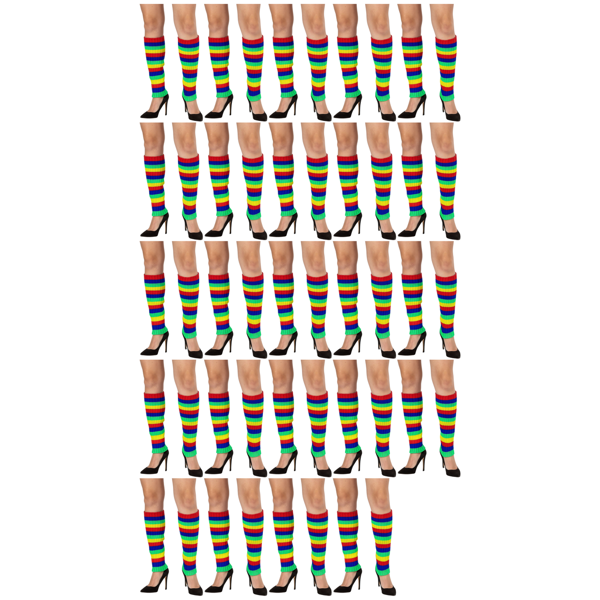 24 Pair Rainbow Ribbed Knitted Leg Warmers Bulk Pack - Womens Dance Costume/80s Party