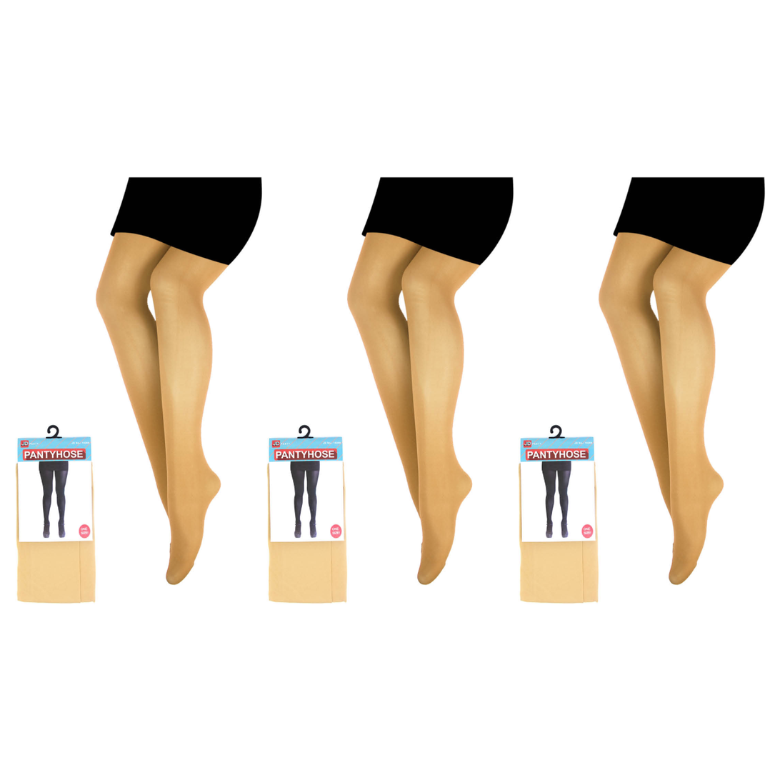 3x Beige Pantyhose Tights Bulk Pack - Womens Stockings Hosiery (One Size)
