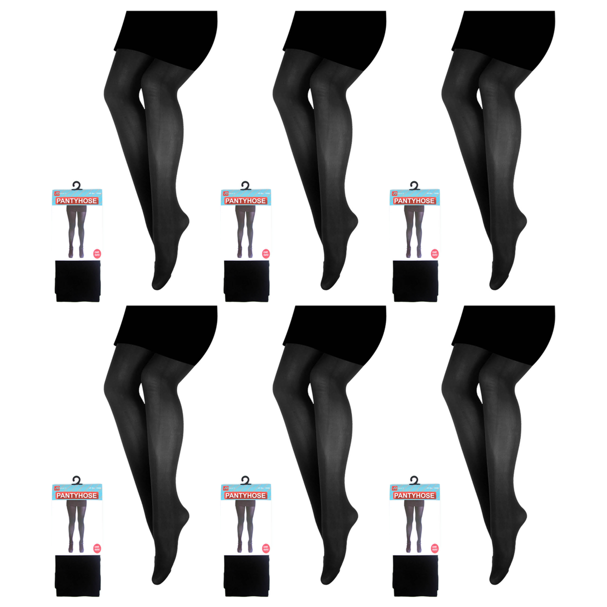 6x Black Pantyhose Tights Bulk Pack - Womens Stockings Hosiery (One Size)