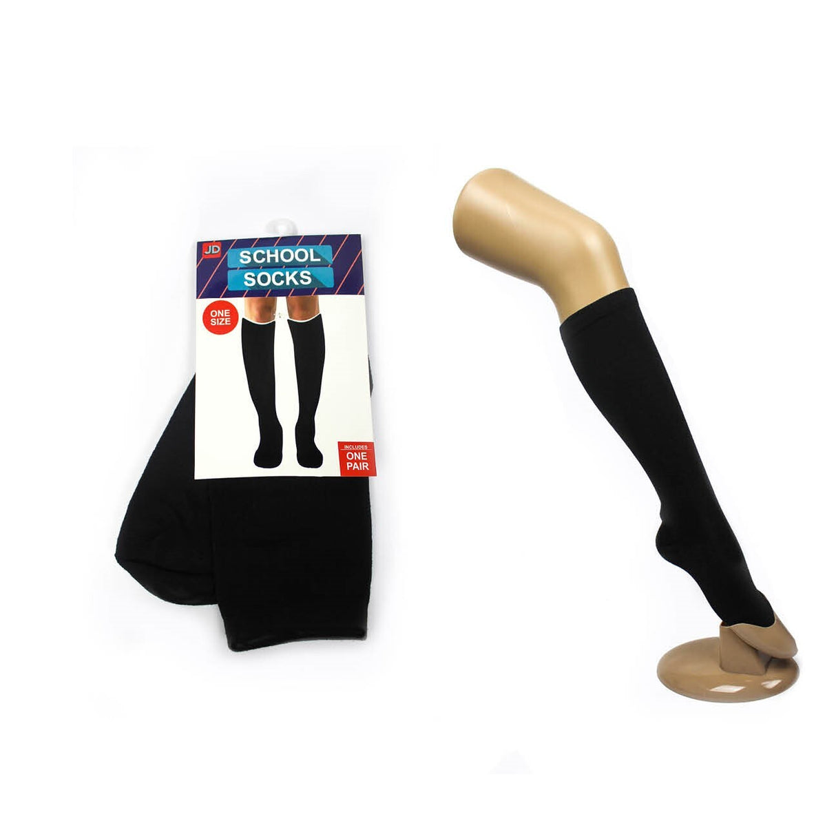 1 Pair Plain Black Knee High School Socks - Cotton for Girls/Boys (One Size Fits Most)