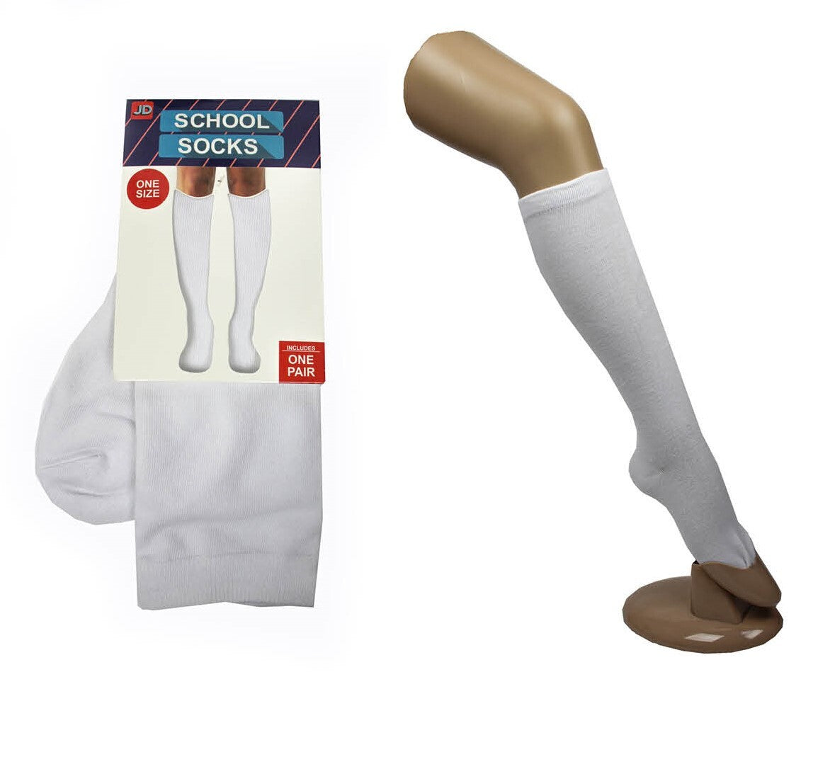 1 Pair Plain White Knee High School Socks - Cotton for Girls/Boys (One Size Fits Most)