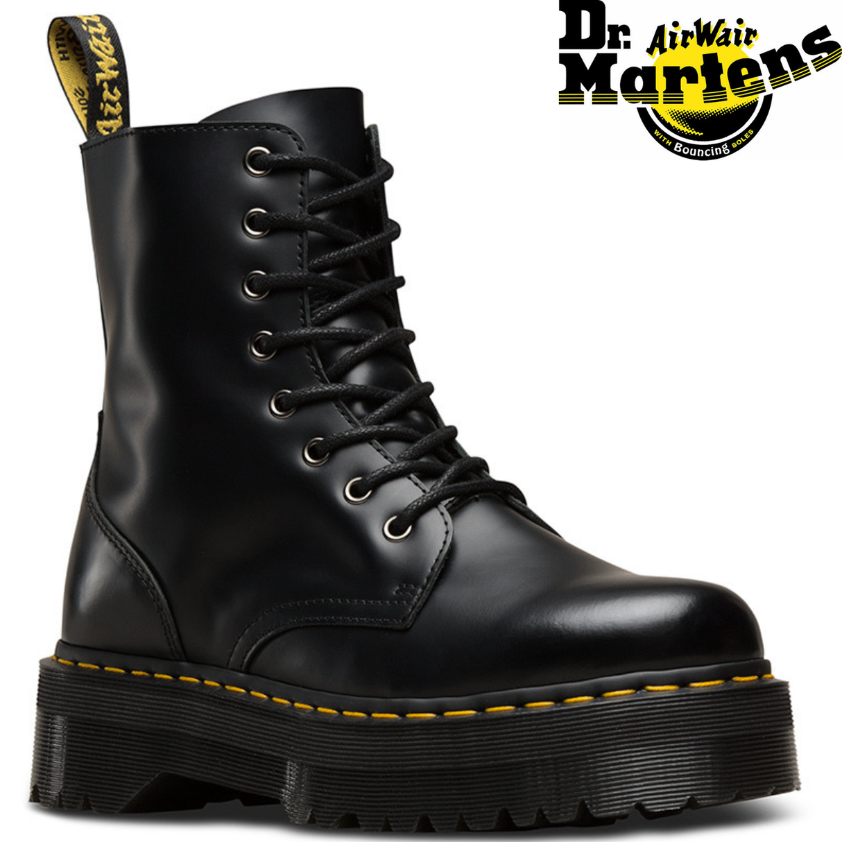 Dr. Martens Womens Jadon 8" Leather Boots Shoes Platform Style - Black Smooth