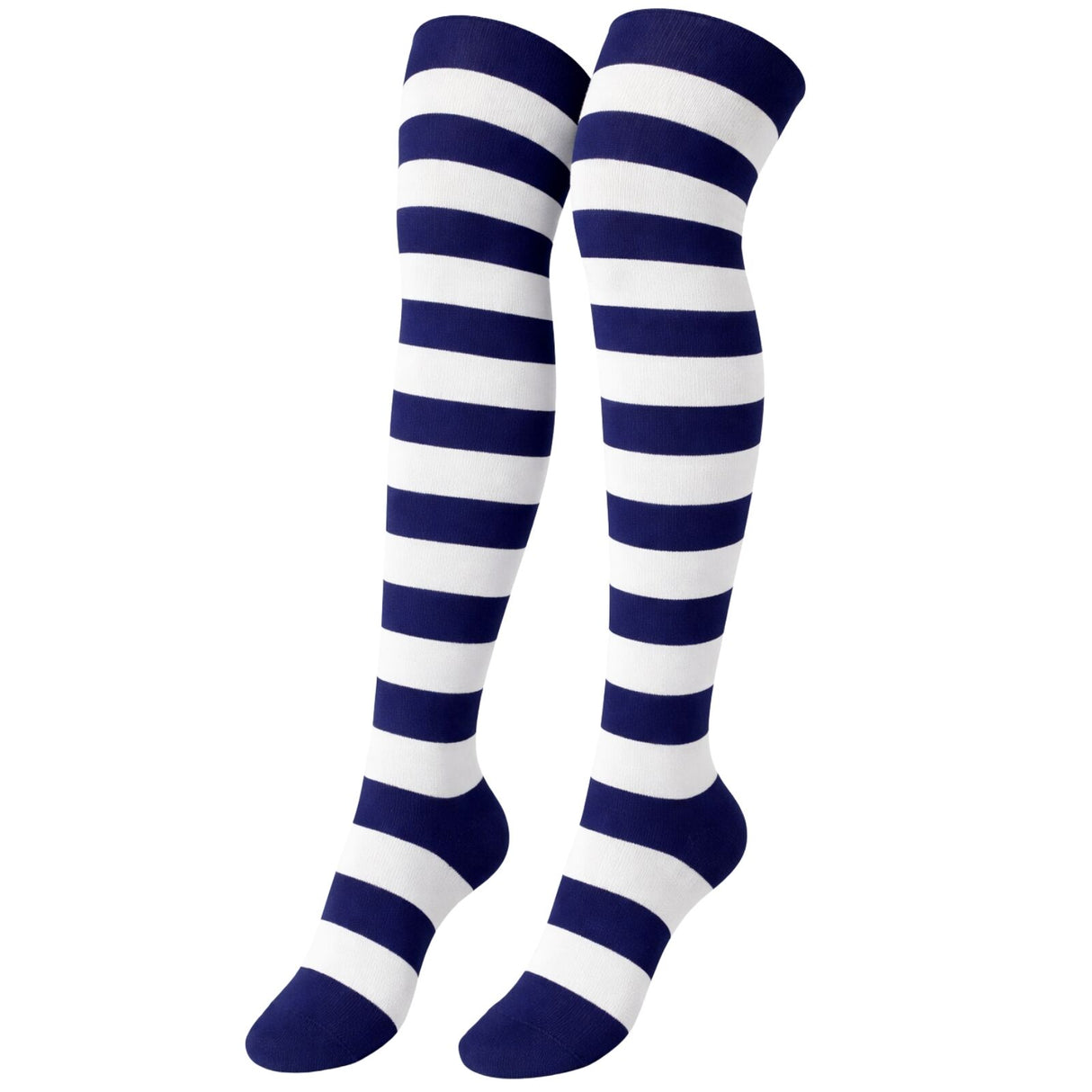 10x Womens Blue/White Striped Over the Knee Socks Bulk Pack - Thigh High Stockings