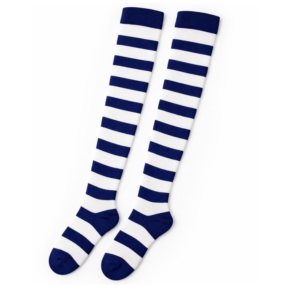 10x Womens Blue/White Striped Over the Knee Socks Bulk Pack - Thigh High Stockings