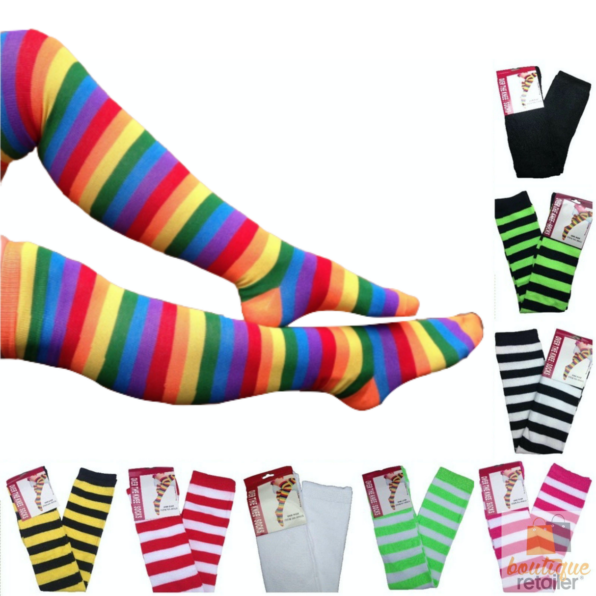 10x OVER THE KNEE SOCKS Plain Striped High Thigh Ladies Long Stocking BULK Price - Black