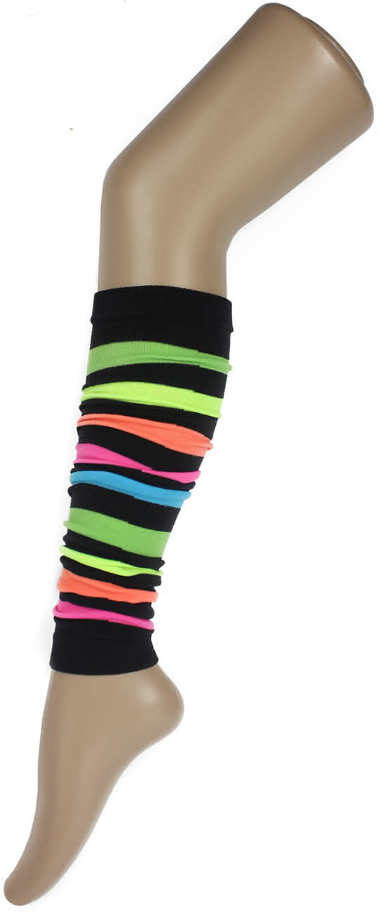 1 Pair Rainbow/Black Stripe Leg Warmers - Womens Dance Costume/80s Party