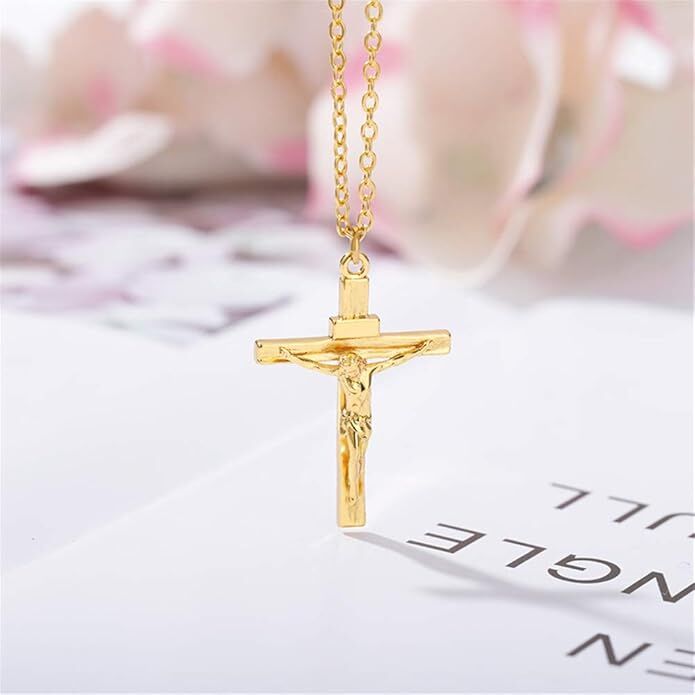 Jesus Christ Metal Necklace Chain Pendant Chain Jewellery Crucifix - Gold