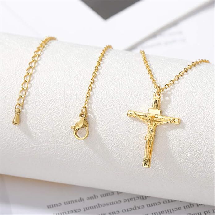 Jesus Christ Metal Necklace Chain Pendant Chain Jewellery Crucifix - Gold