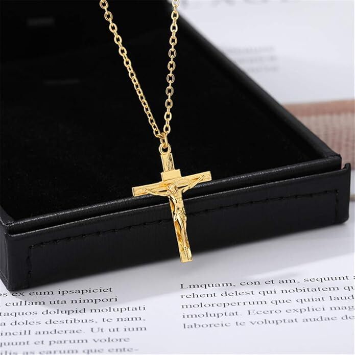 Jesus Christ Metal Necklace Chain Pendant Chain Jewellery Crucifix - Gold