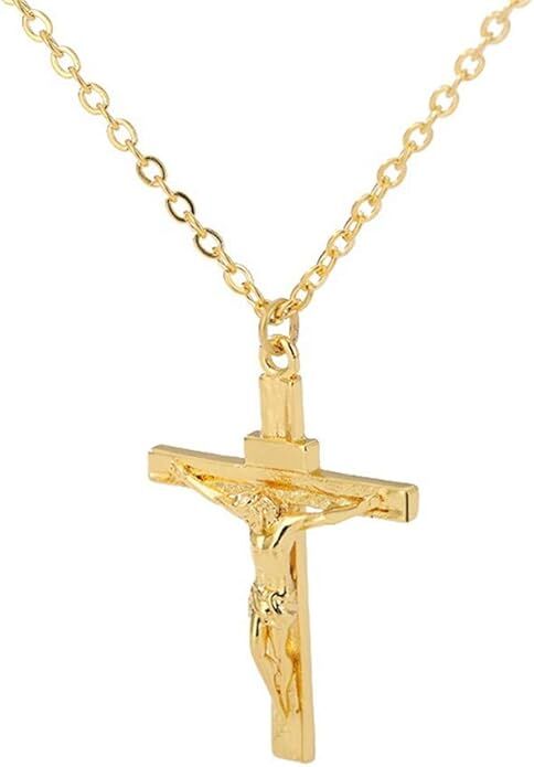 Jesus Christ Metal Necklace Chain Pendant Chain Jewellery Crucifix - Gold