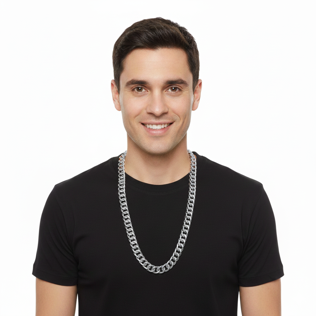 Silver 50cm Big Chain Necklace - Pimp/Gangster (Costume Accessory)