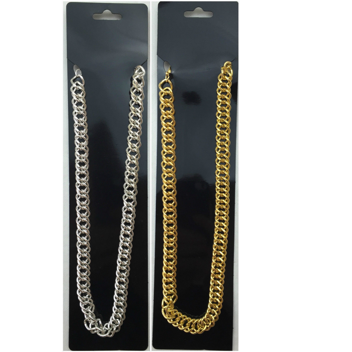 BIG NECKLACE 50cm Pimp Costume Party Fancy Dress Gangster Chain Jewellery - Silver