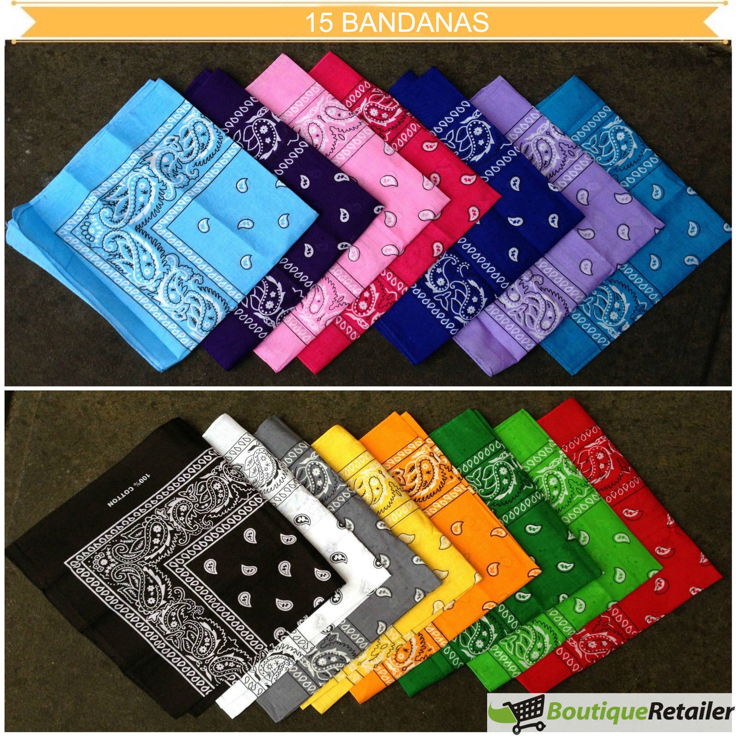 15x BULK BANDANA Paisley 100% COTTON Head Wrap Bandanna Summer Scarf - Mixed Colour Pack