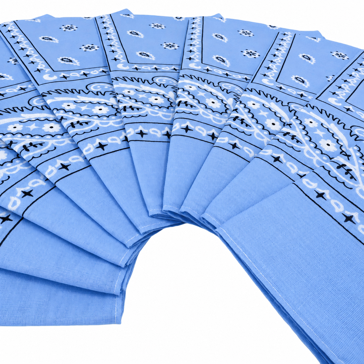 15x Sky Blue Paisley Bandana Bulk Pack - 100% Cotton Head Wrap/Durag/Scarf/Mask