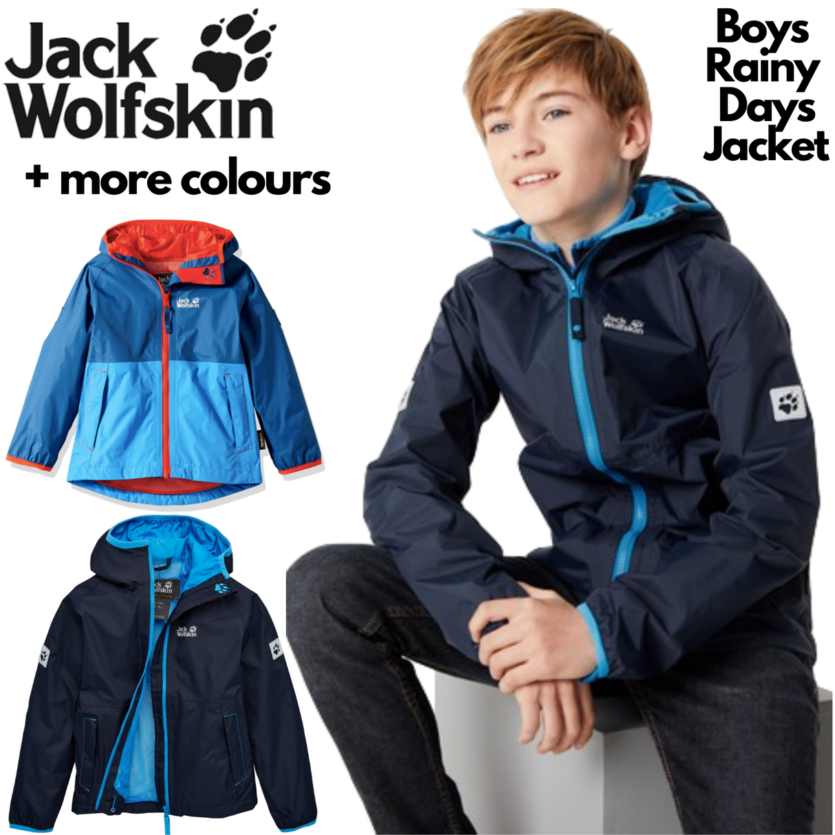 Jack Wolfskin Boys Rainy Days Waterproof Jacket Windproof - Ocean Wave