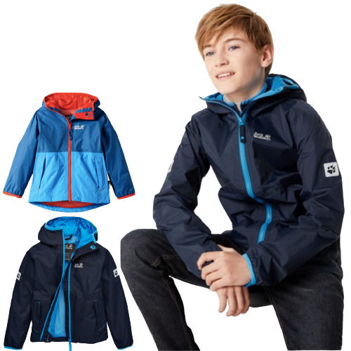 Jack Wolfskin Boys Rainy Days Waterproof Jacket Windproof - Night Blue