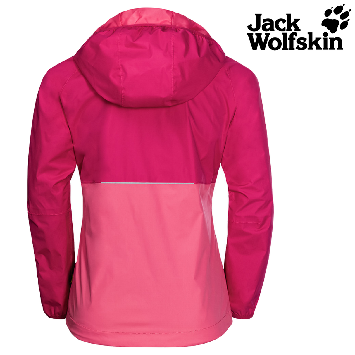 Jack Wolfskin Rainy Day Girls Jacket Pockets High-vis Waterproof Hooded Zip Kids - Tropic Pink