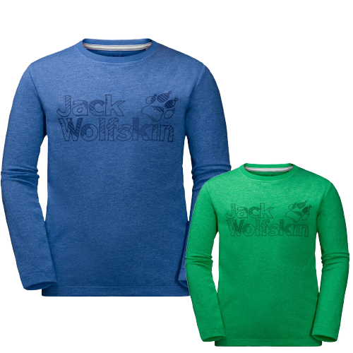 Jack Wolfskin Boys Long Sleeve Cotton Tee T-Shirt Top Kids Childrens - Evergreen