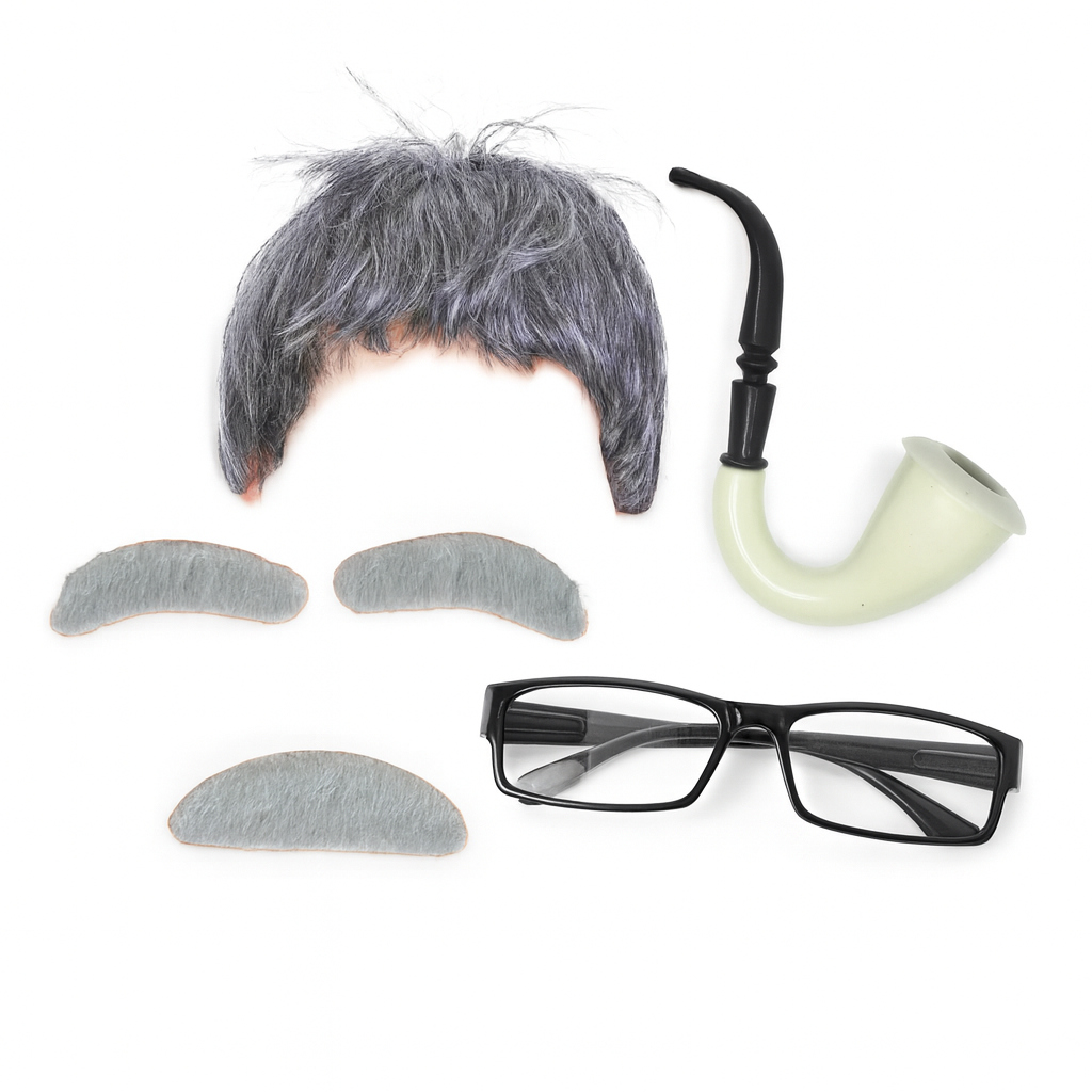 5pc Set Grandpa Halloween Costume Grandfather Wig Glasses Pipe Old Man Dress Up