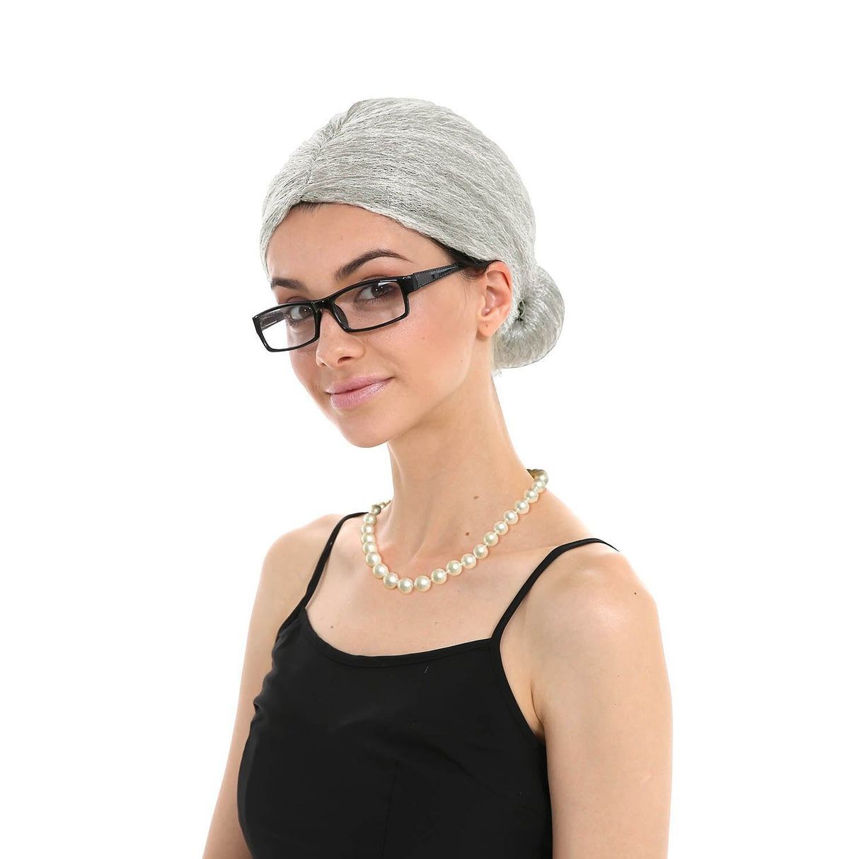 Grandma Instant Disguise Accessory Kit Halloween Light Grey Wig Necklace Glasses