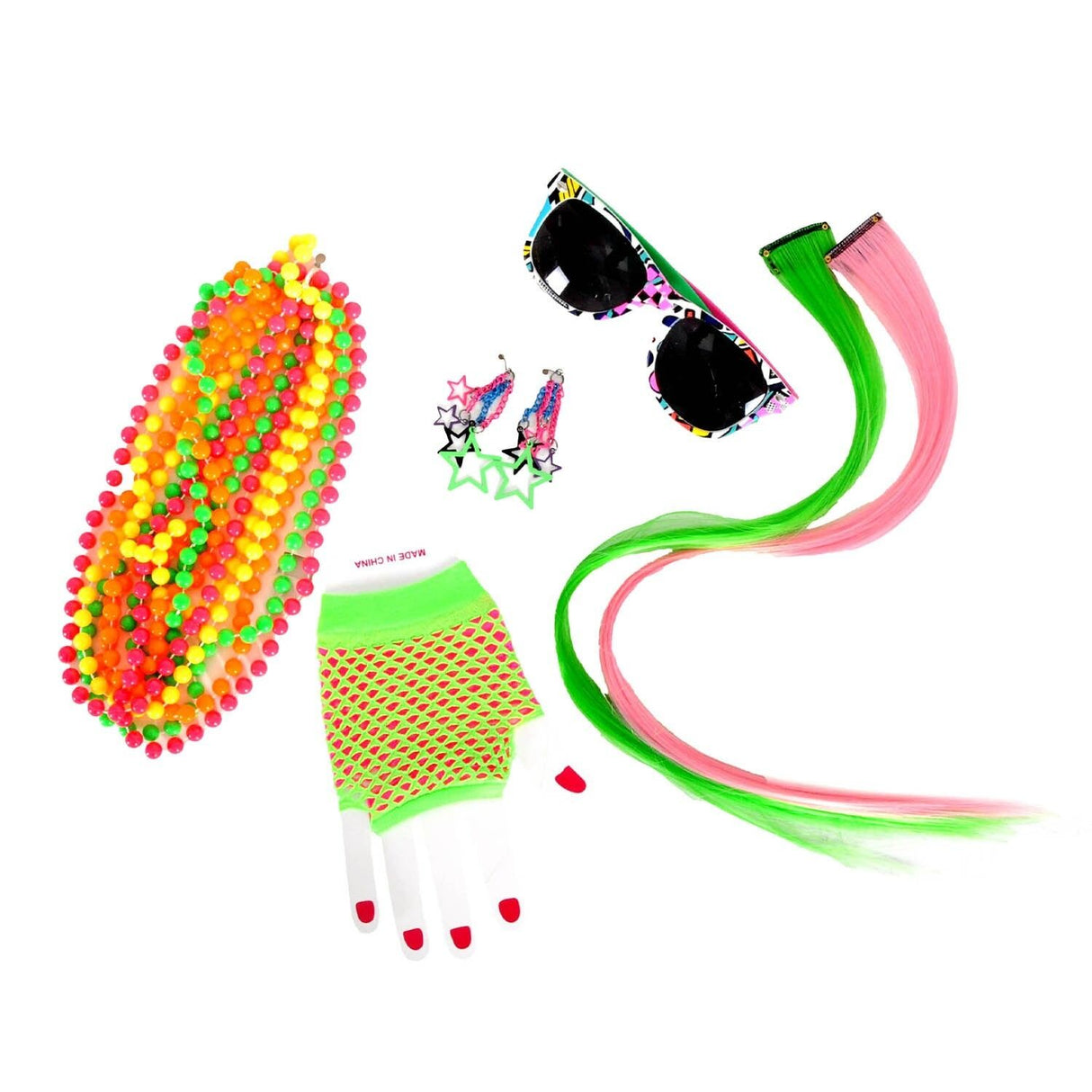 Instant Deluxe 80s Fluro Fancy Dress Accessory Set 1980s Halloween Retro Costume