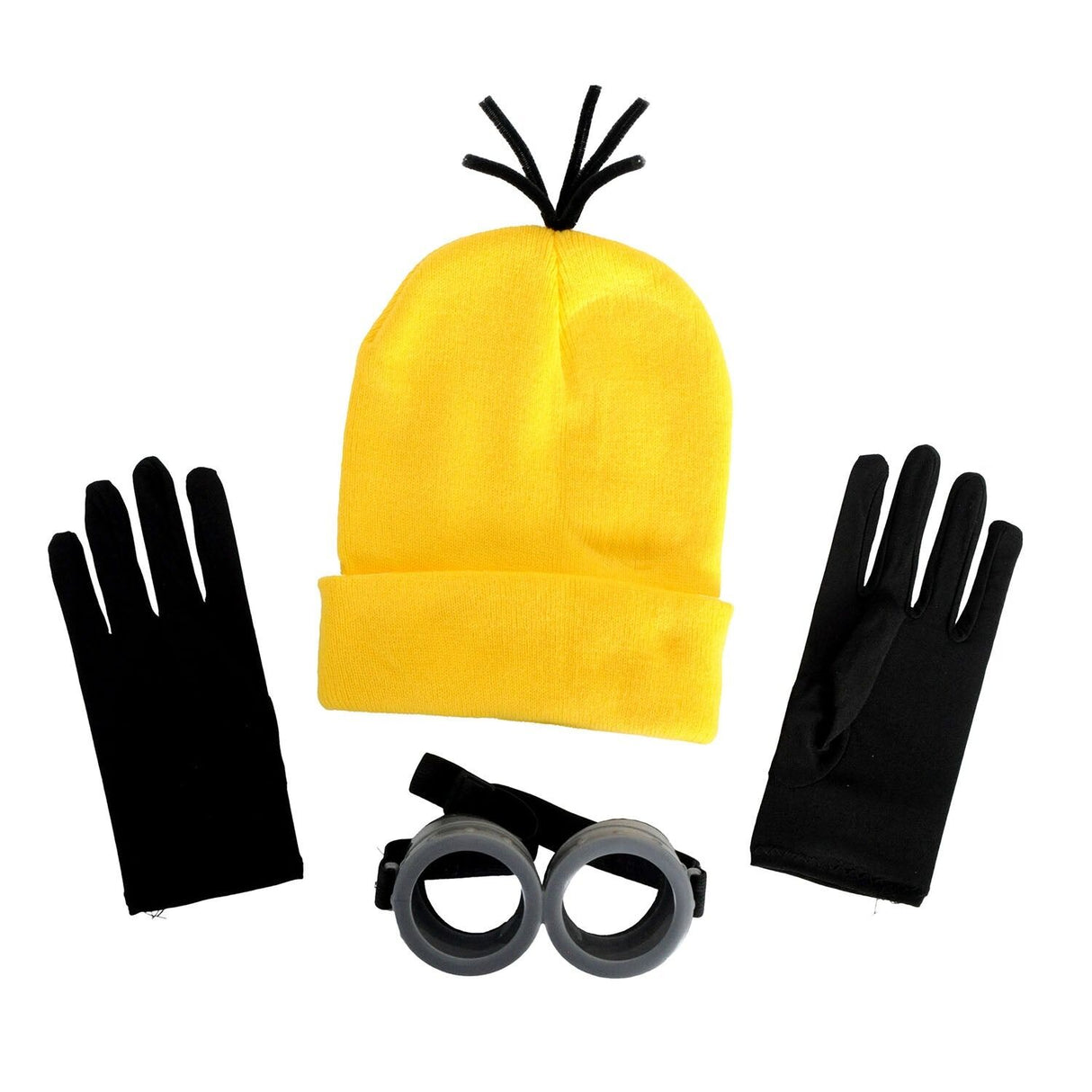 Yellow Alien Halloween Costume Adults Kids Minions Goggles Beanie Hat Gloves