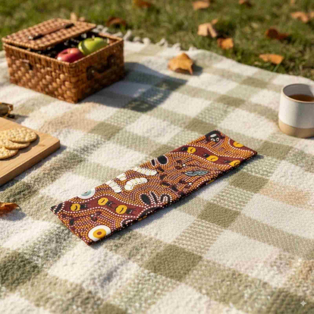 Jacaru 1674 Bush Tucker Cotton Hat Scarf - Aboriginal Art by Nambooka (Vegan Friendly)